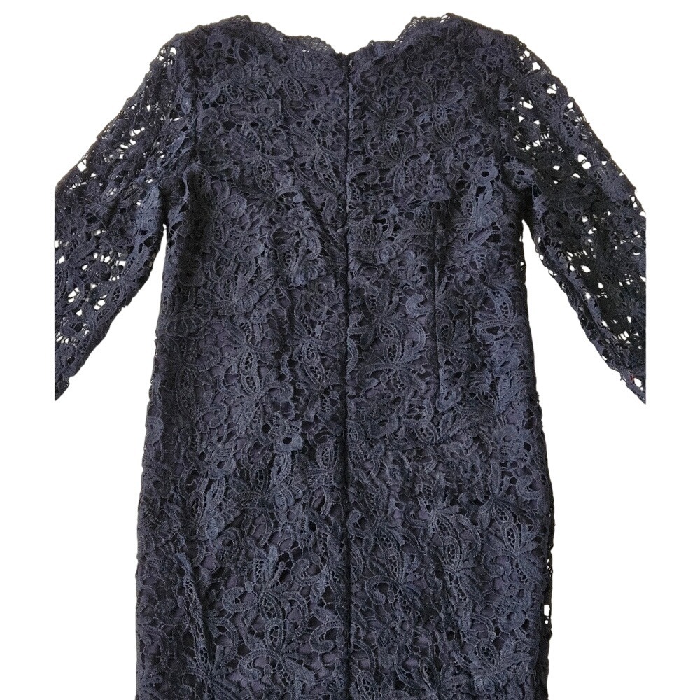 Lace Cocktail Dress Navy Floral Sheath Evening Quiet Luxury - Picture 5 of 7